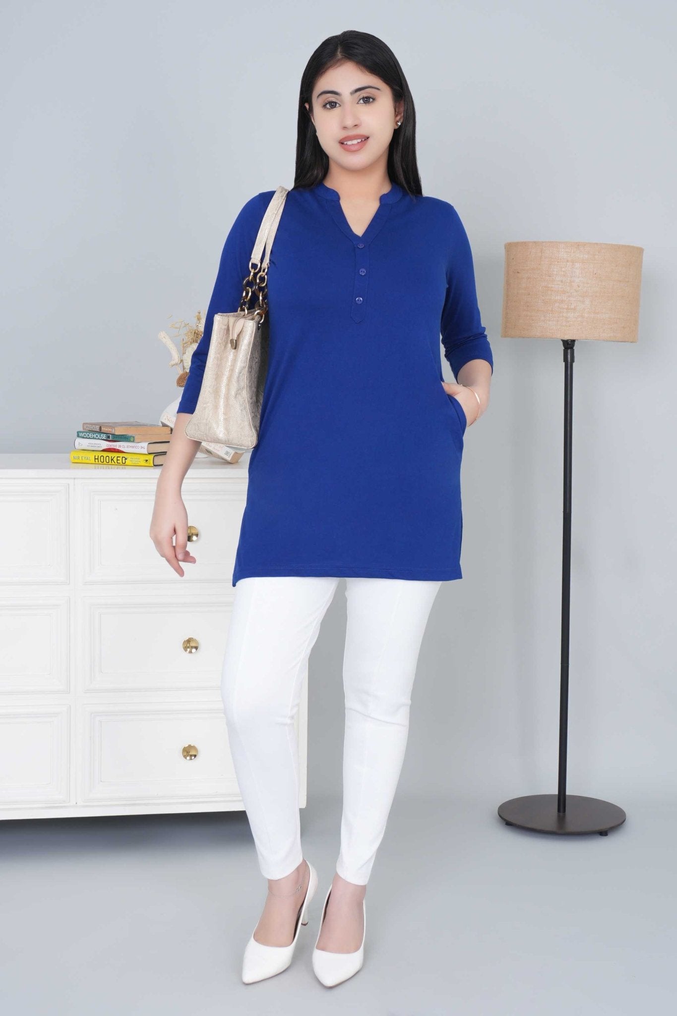 Royal Blue cotton kurti tshirt with pockets - Kurti tshirt
