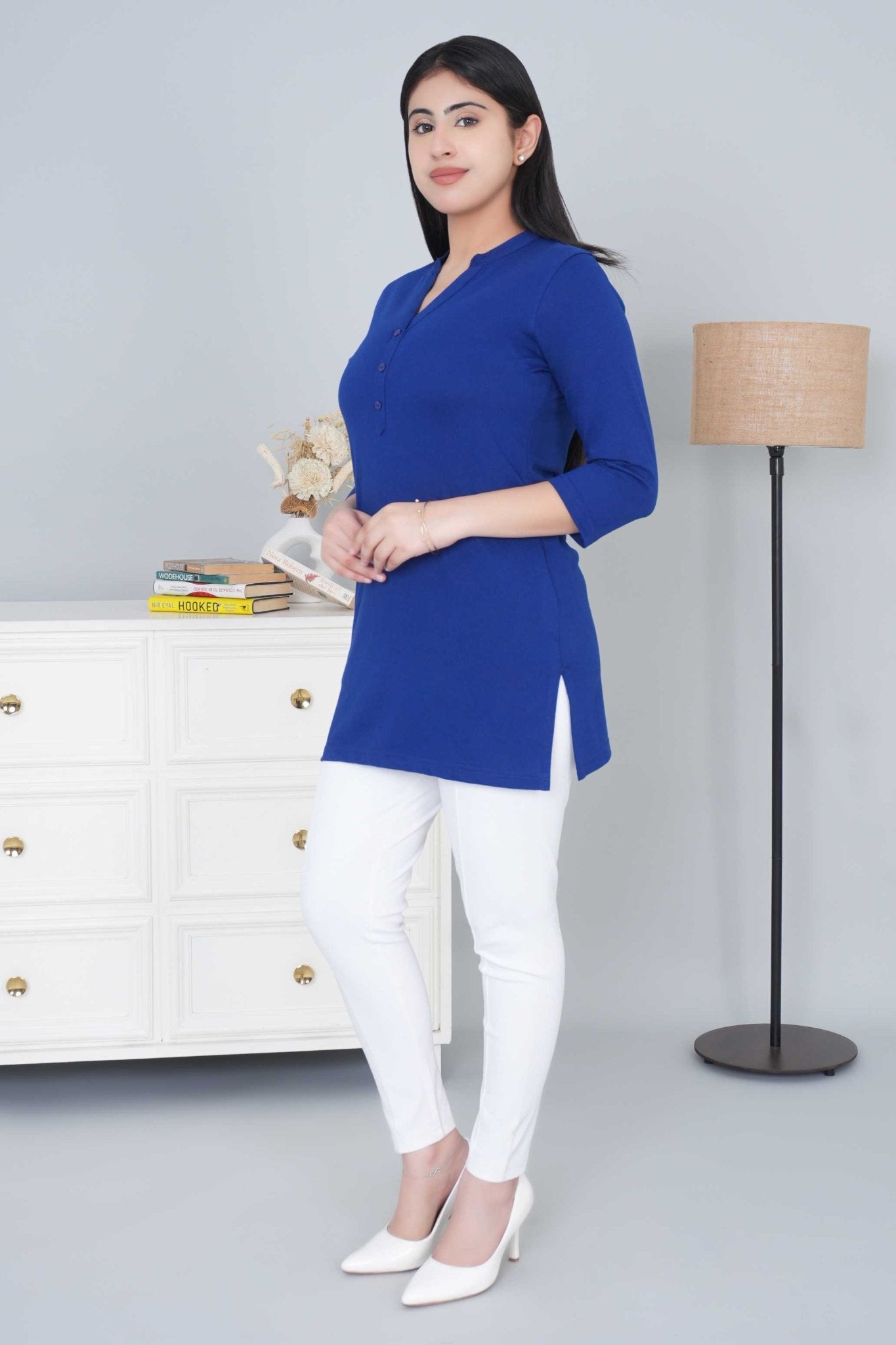 Royal Blue cotton kurti tshirt with pockets - Kurti tshirt
