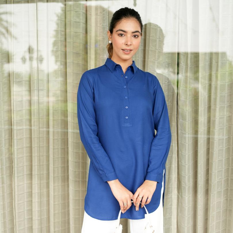 Royal blue long line shirt for women, casual & formal shirt for women. Royal blue long line shirt for women, casual & formal shirt for women.