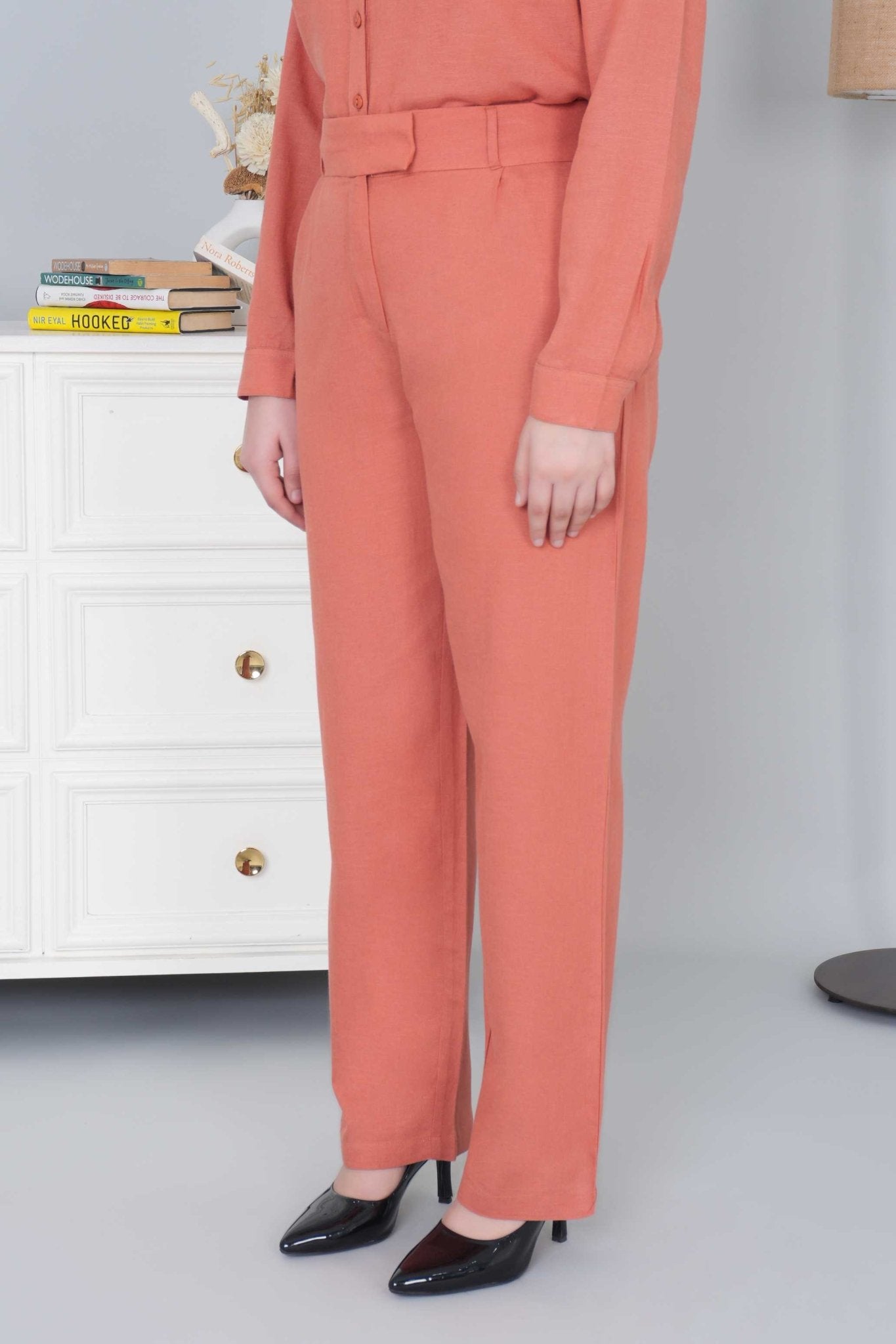 Rust linen cotton flare pants - Linen flare pants