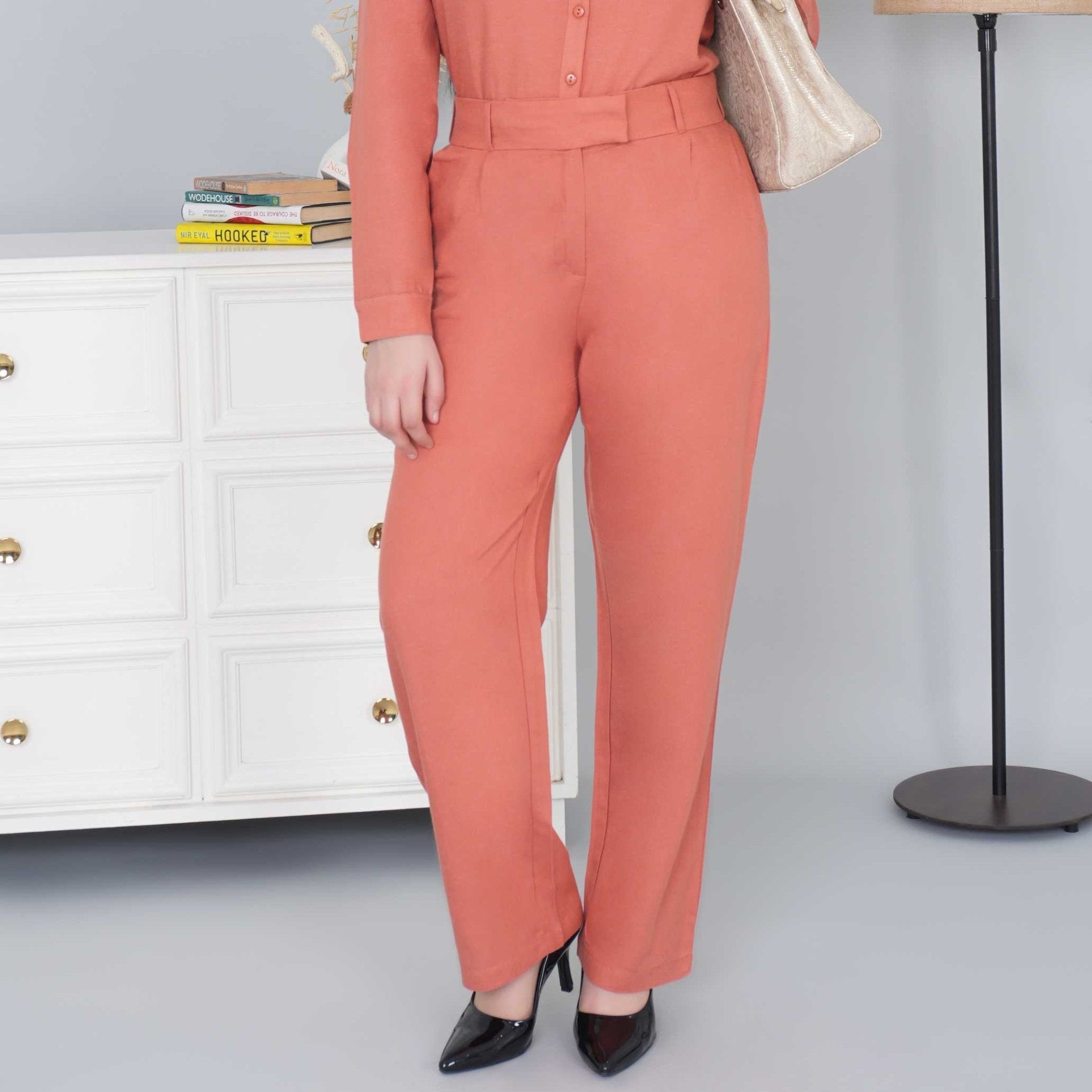 Rust linen cotton flare pants - Linen flare pants