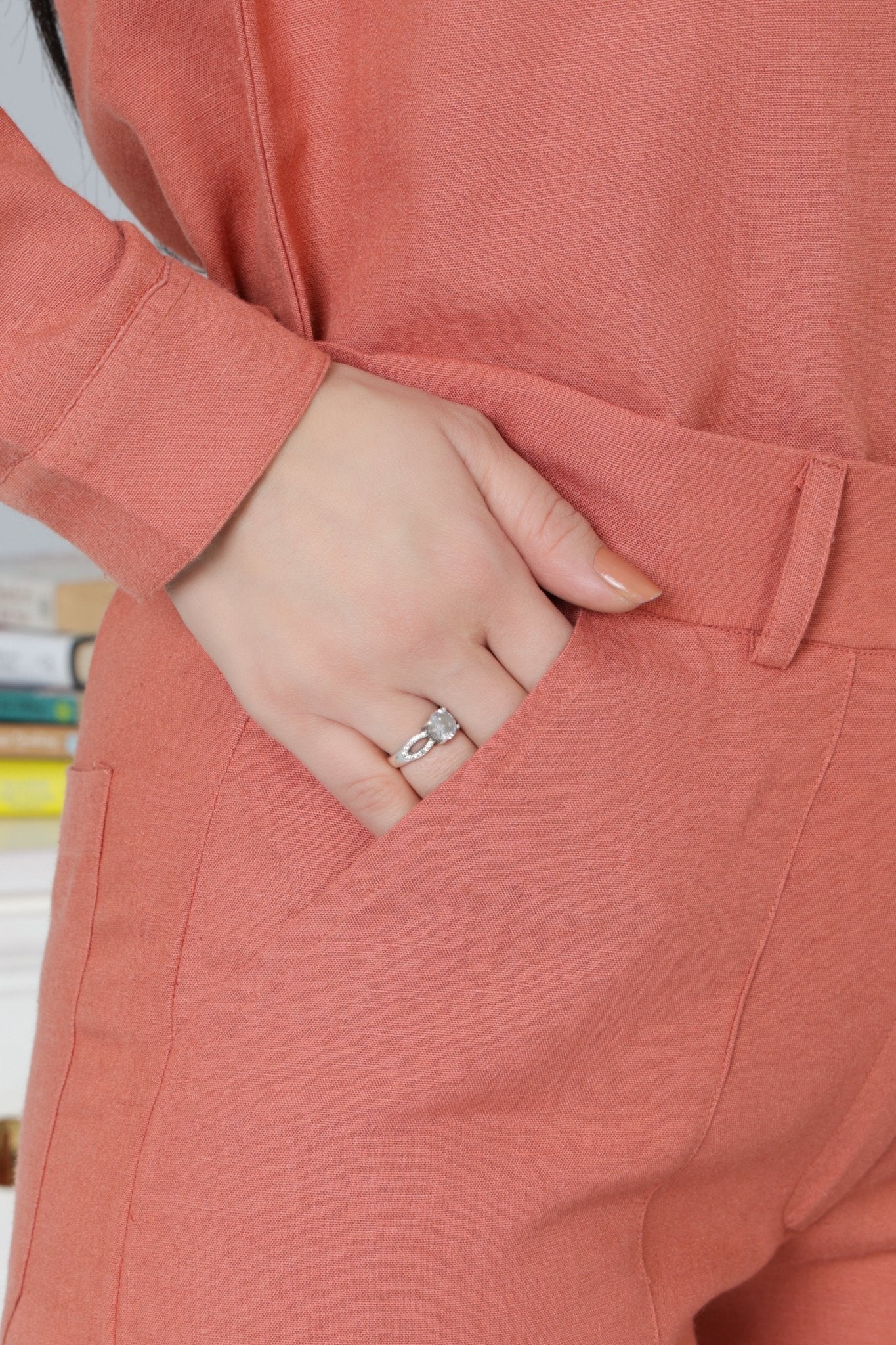 Rust linen high waist pant -