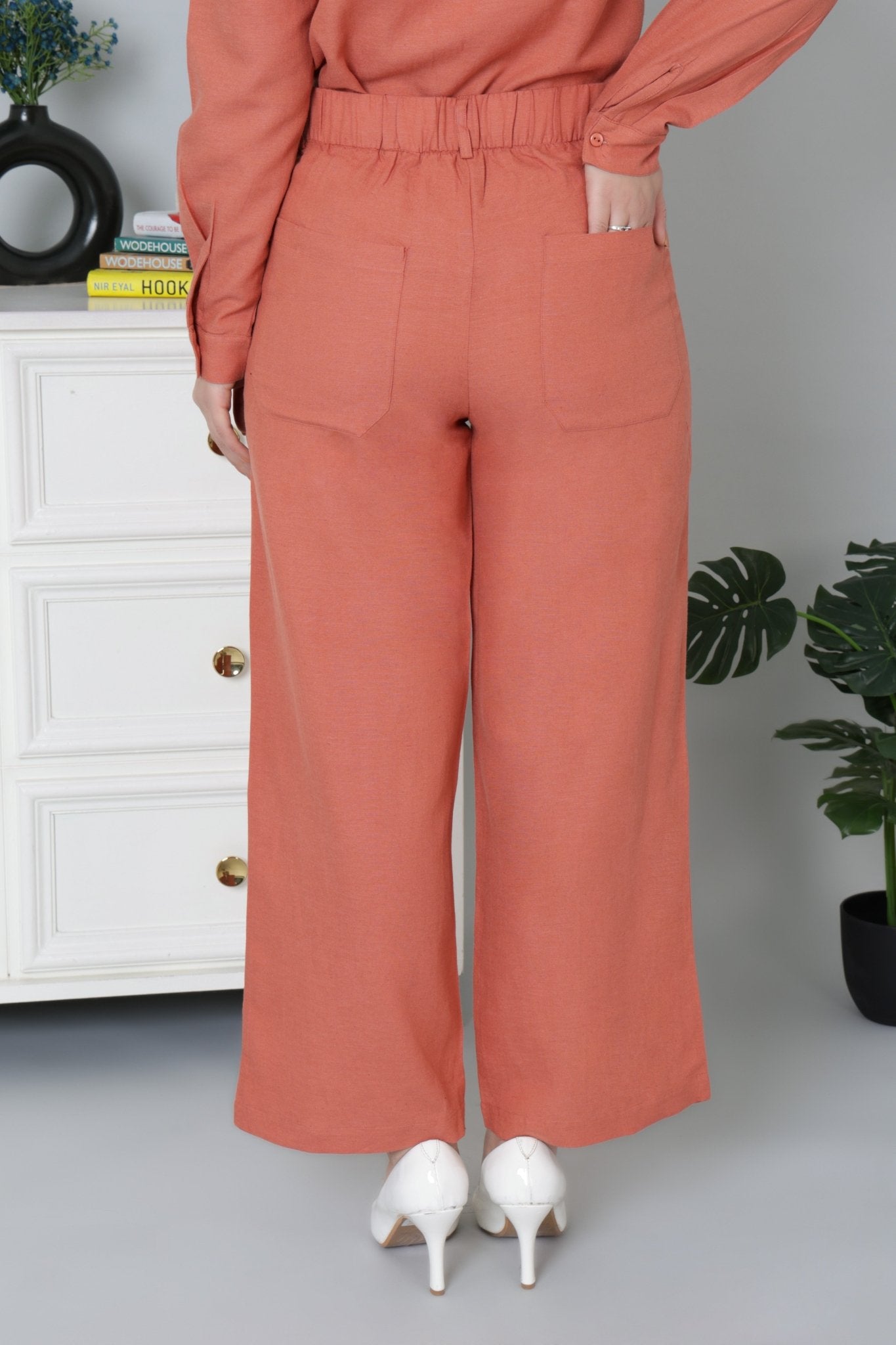 Rust linen high waist pant -