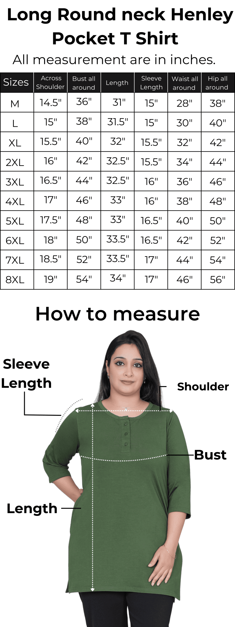 Rust long round neck henley cotton lycra t-shirt with pockets - Long cotton t-shirt