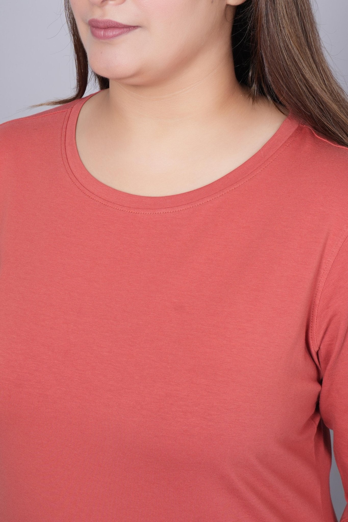 Rust Round Neck Cotton 3/4 Sleeve T Shirt - Cotton t shirt