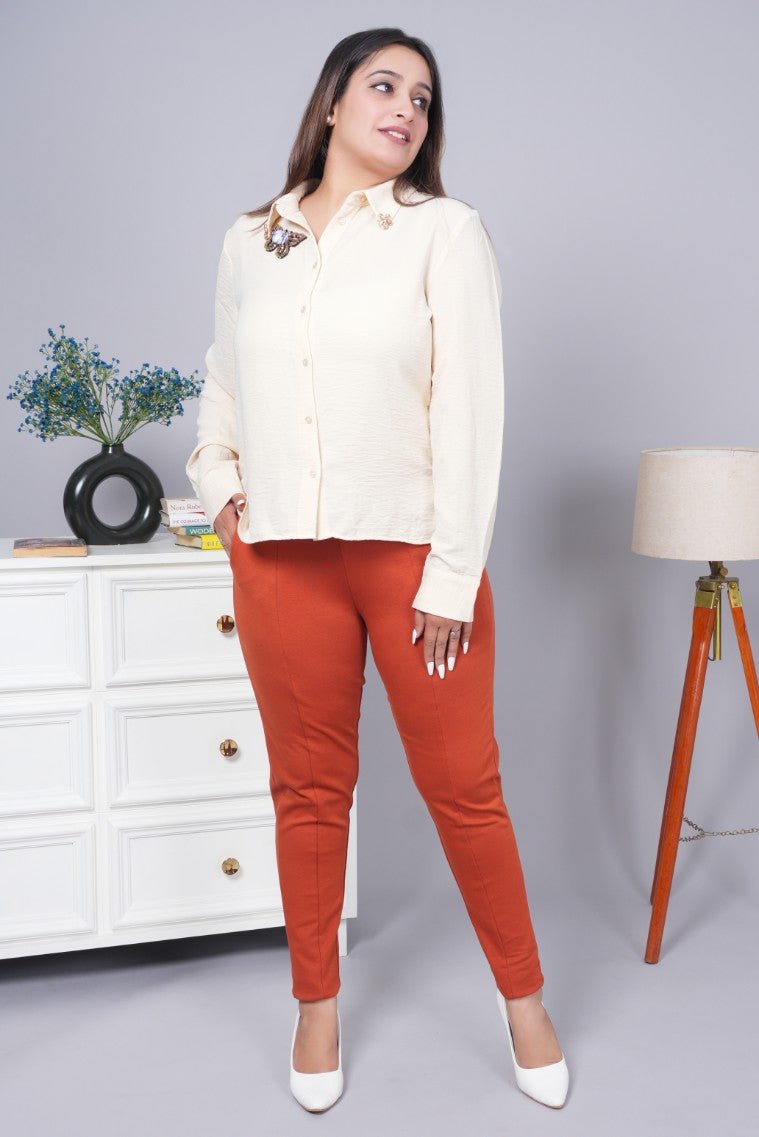 Rust stretchable biowash USA HQ cotton premium jegging pant with pockets & superior elastic belt. - Milano jegging pants with pcoket