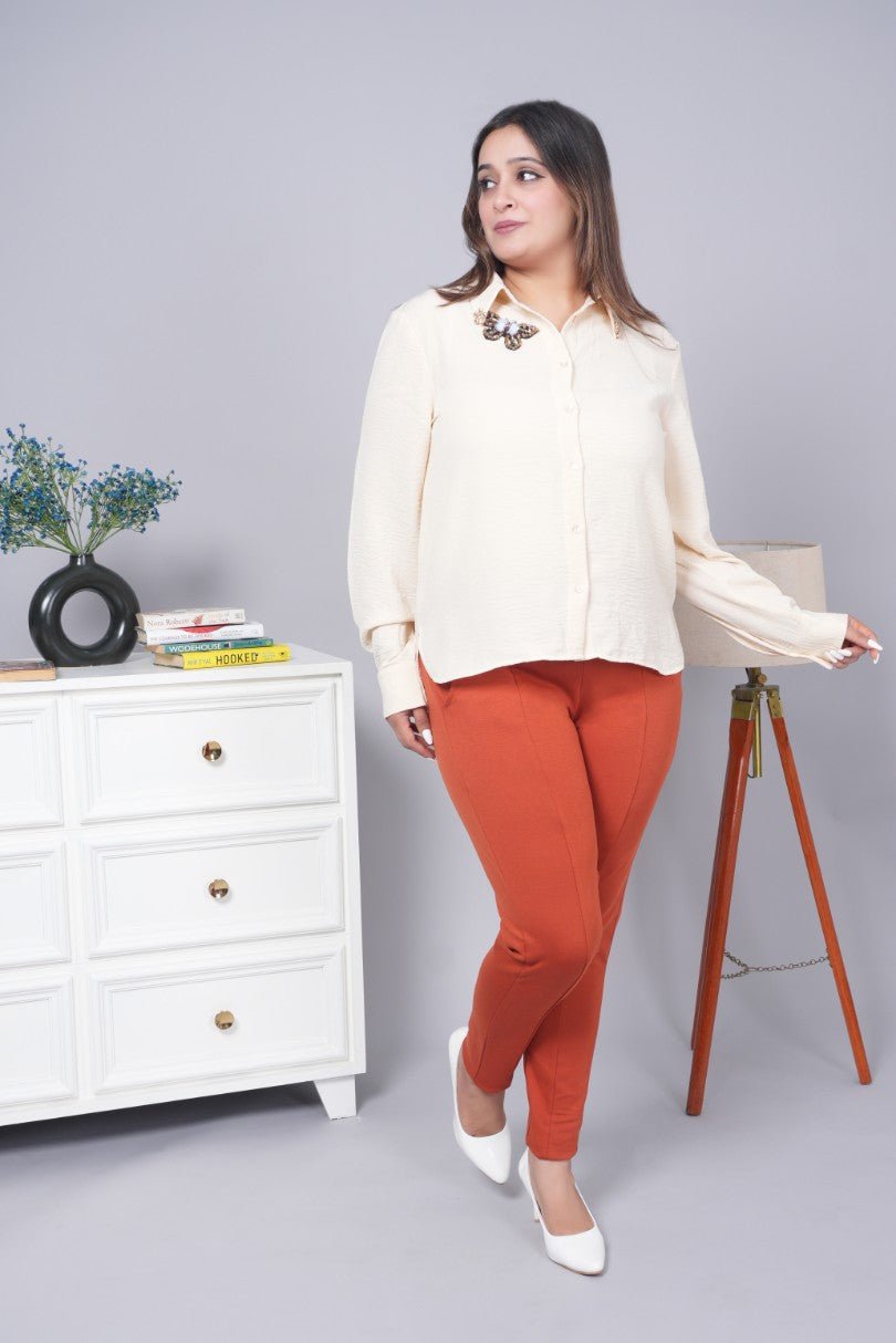 Rust stretchable biowash USA HQ cotton premium jegging pant with pockets & superior elastic belt. - Milano jegging pants with pcoket