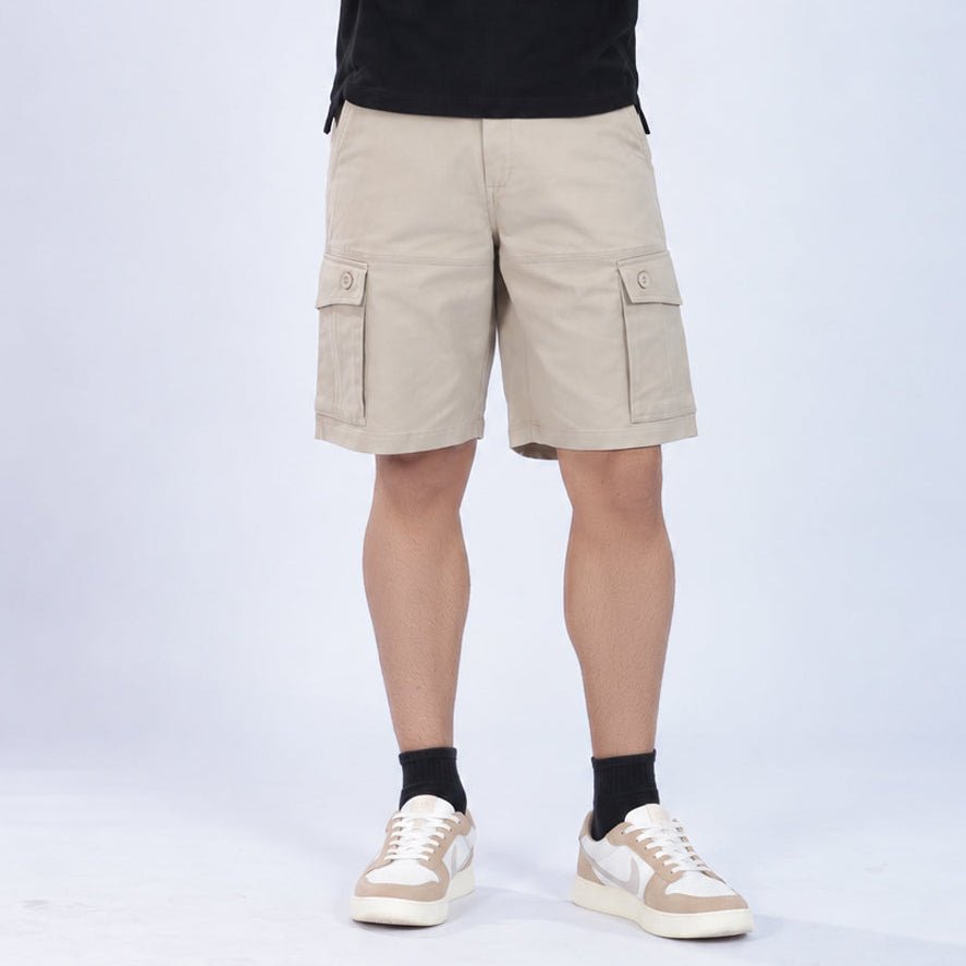 Sage green stretchable biowash HQ cotton travel shorts with superior elastic belt. -Travel shorts