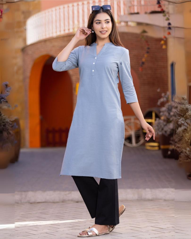 Shower Grey Cotton Linen Long Kurti for officewear - Long kurti