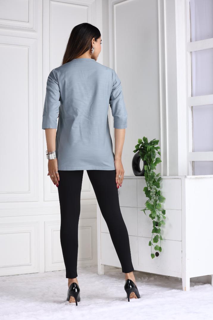 Shower Grey Cotton Linen Short Kurti - Short kurta