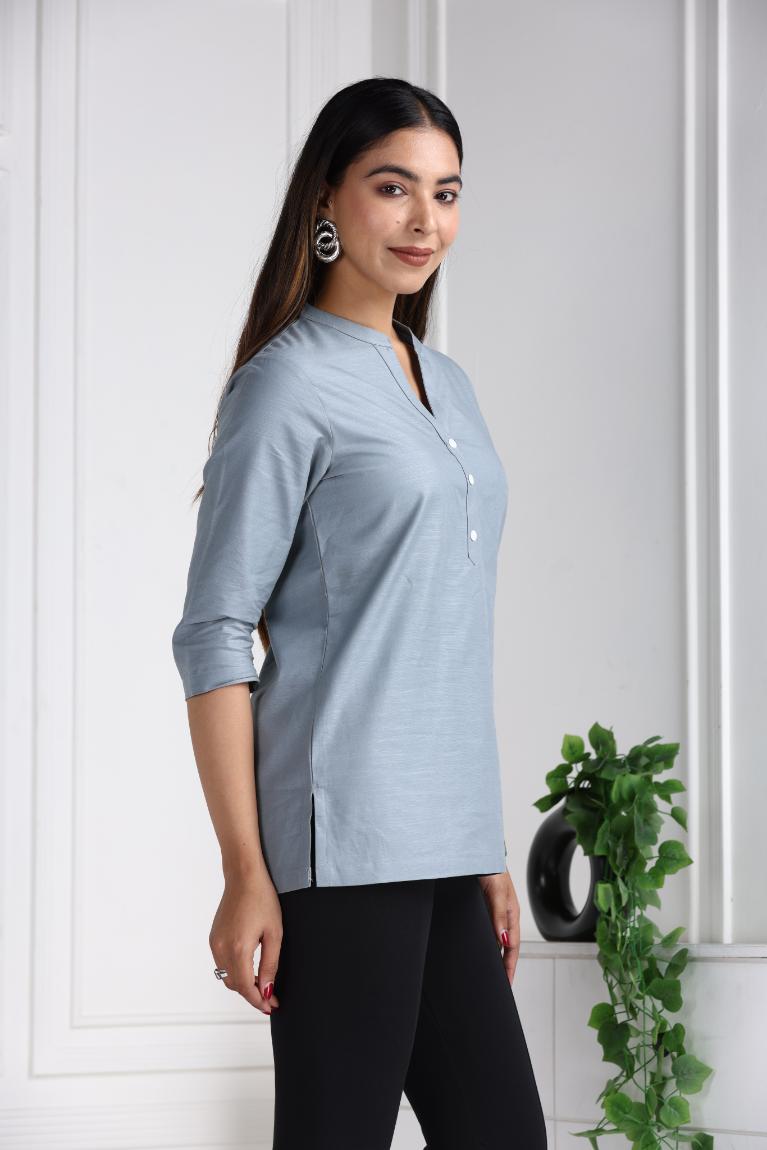 Shower Grey Cotton Linen Short Kurti - Short kurta
