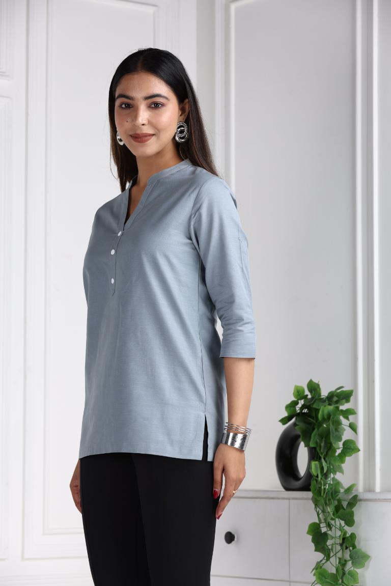 Shower Grey Cotton Linen Short Kurti - Short kurta