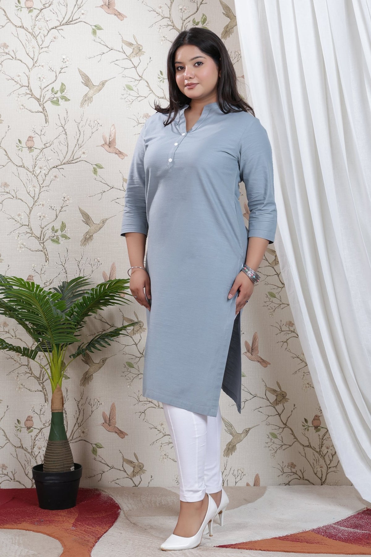 Showergrey Linen Long kurta -Long kurta