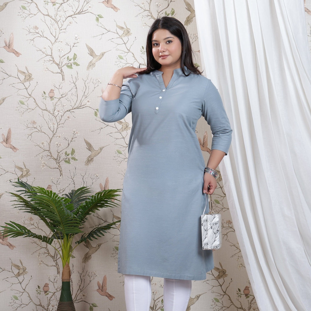 Showergrey Linen Long kurta -Long kurta