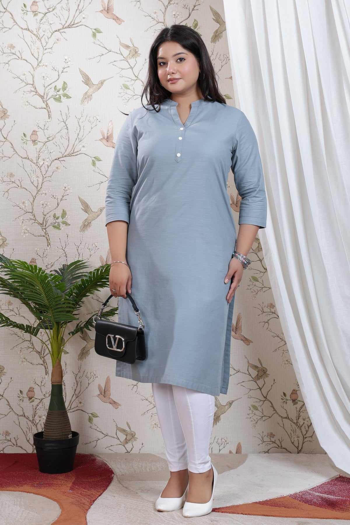Showergrey Linen Long kurta -Long kurta