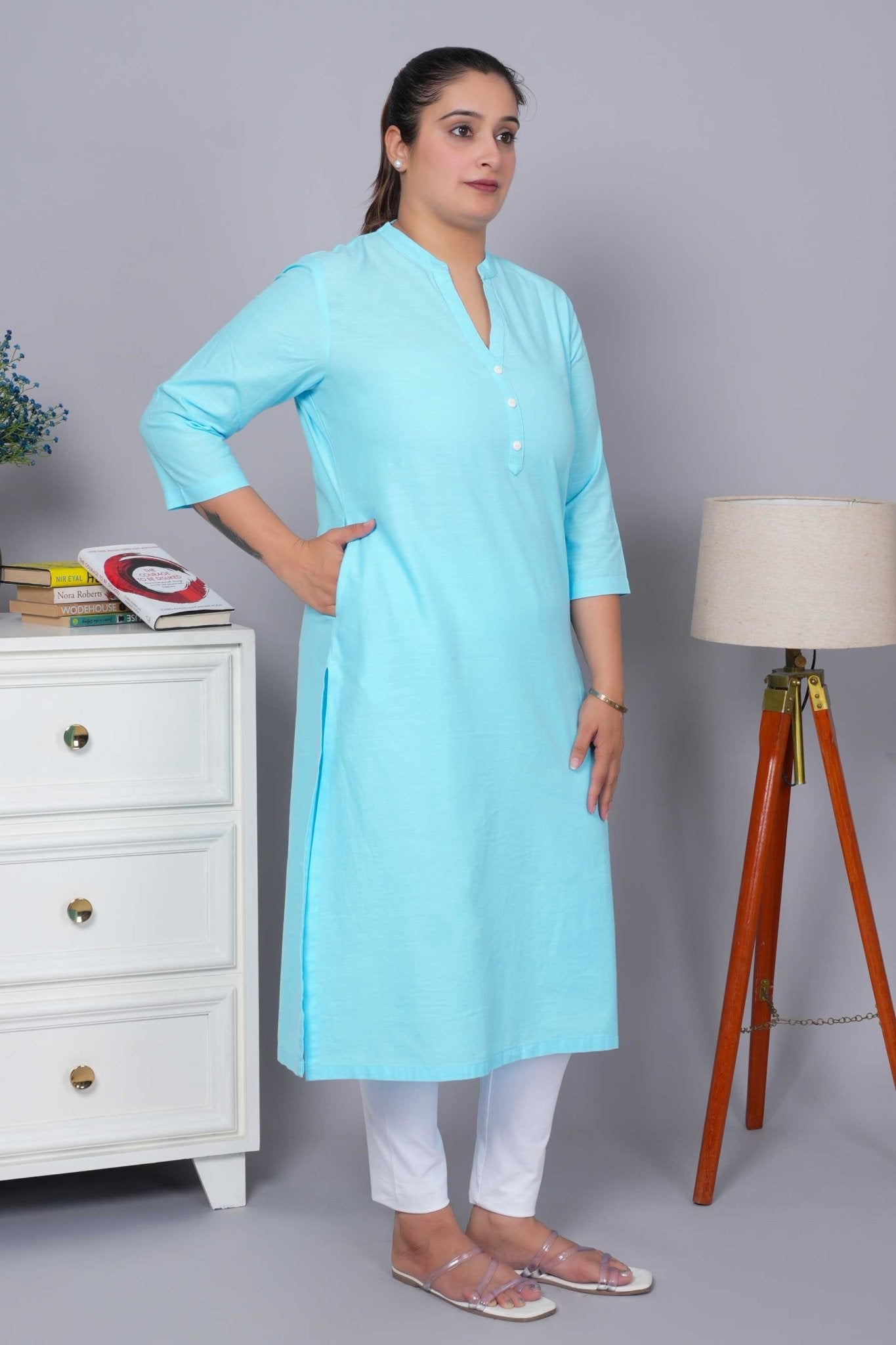 Sky 100% Premium Cotton Long Kurta - Long kurta