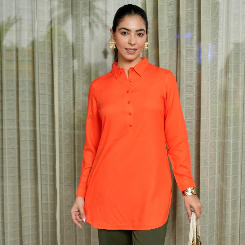 Spicy Orange Longline Shirt 100% Rayon, Liva Certified