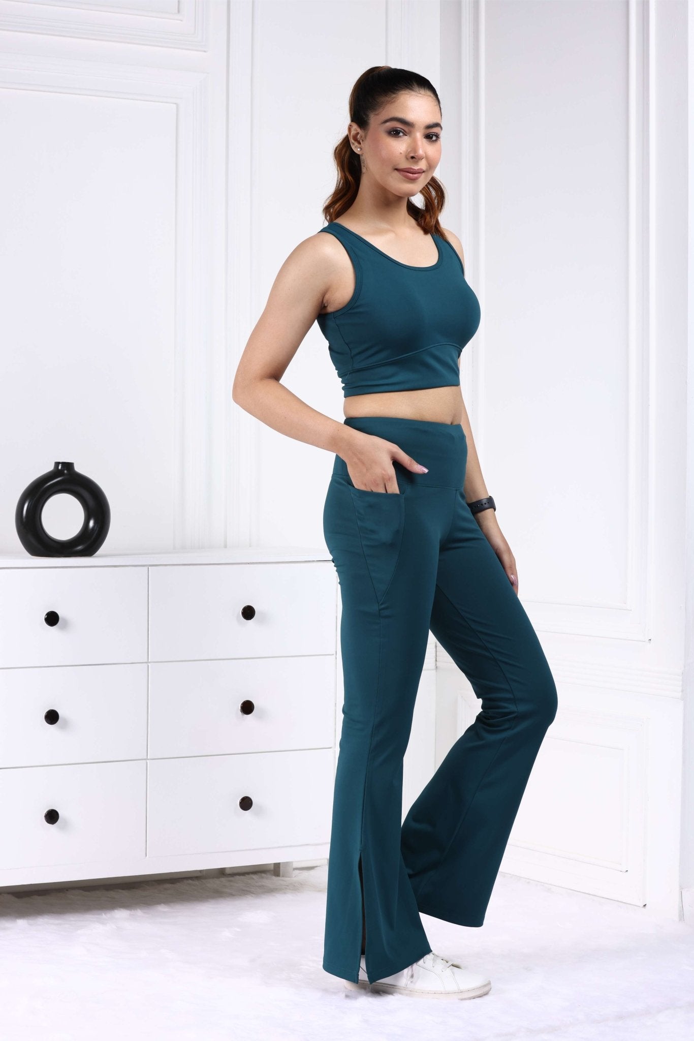Teal Active Flare with Slit Pants - Active flare with slit pants