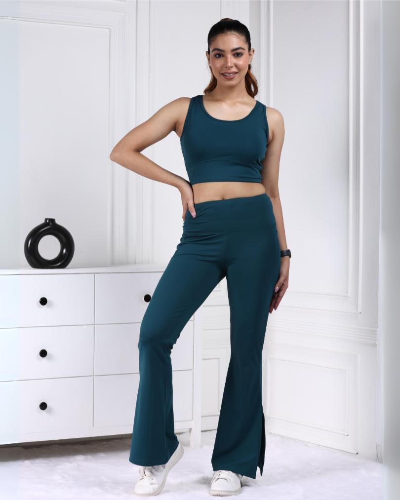 Teal Active Flare with Slit Pants - Active flare with slit pants