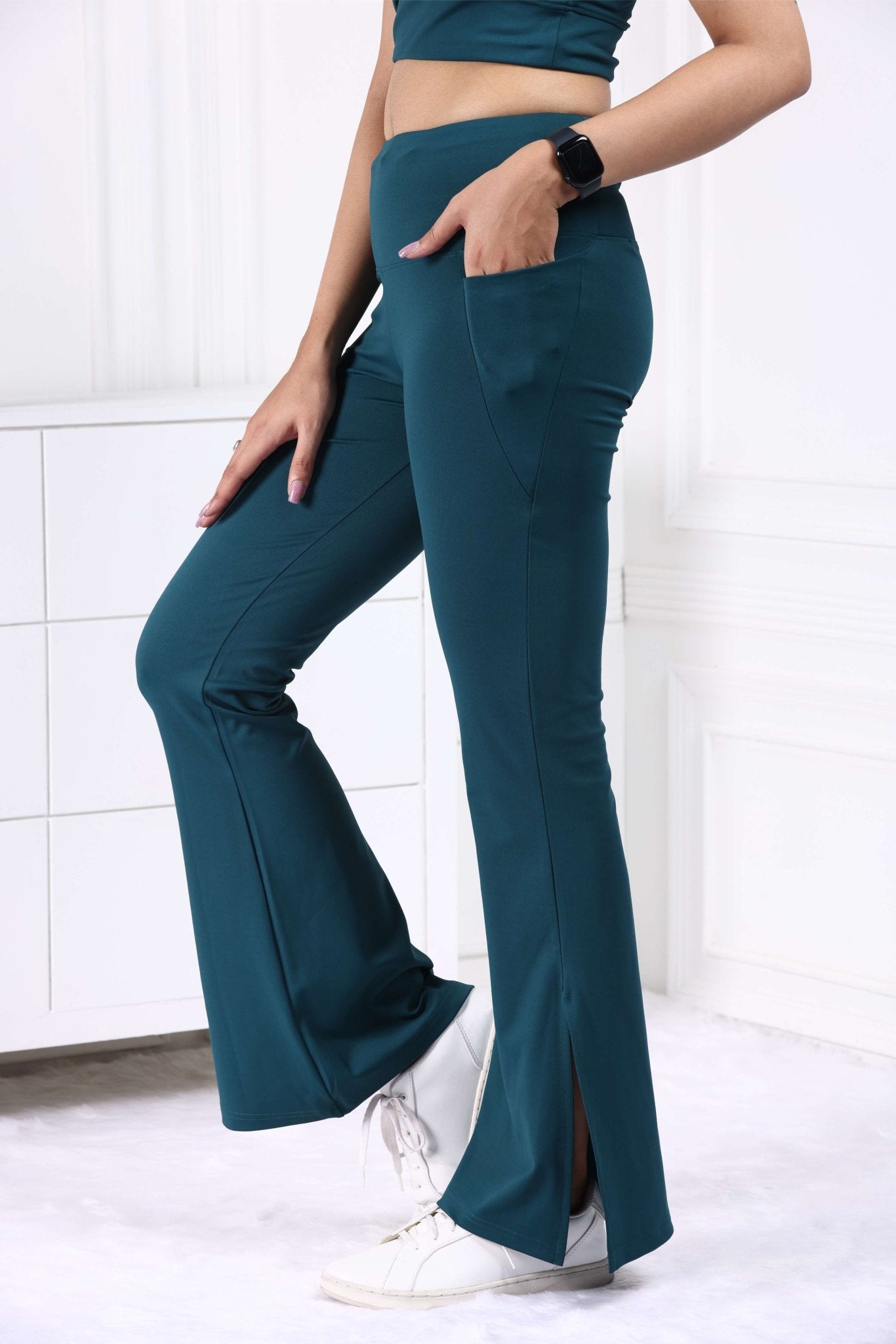 Teal Active Flare with Slit Pants - Active flare with slit pants