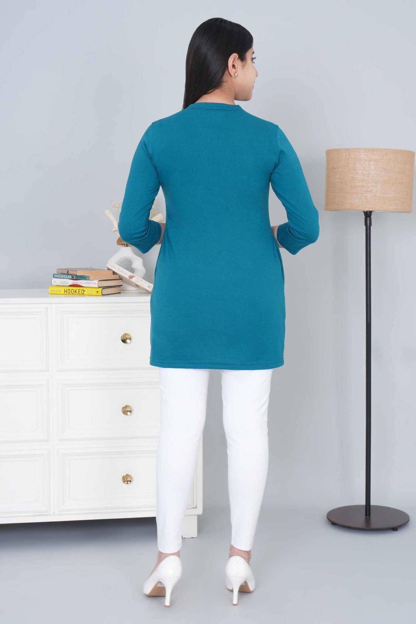 Teal cotton kurti tshirt with pockets (Copy) - Kurti tshirt