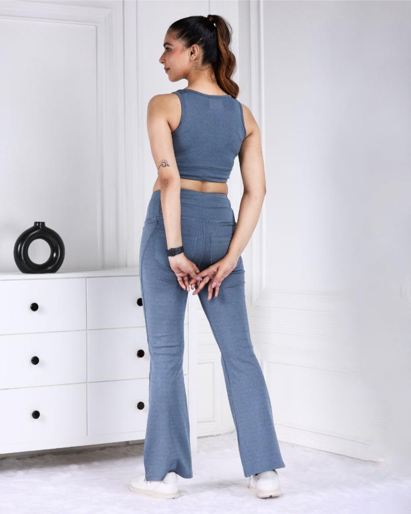 Teal Melange Active Flare Pants - Active melange flare pants
