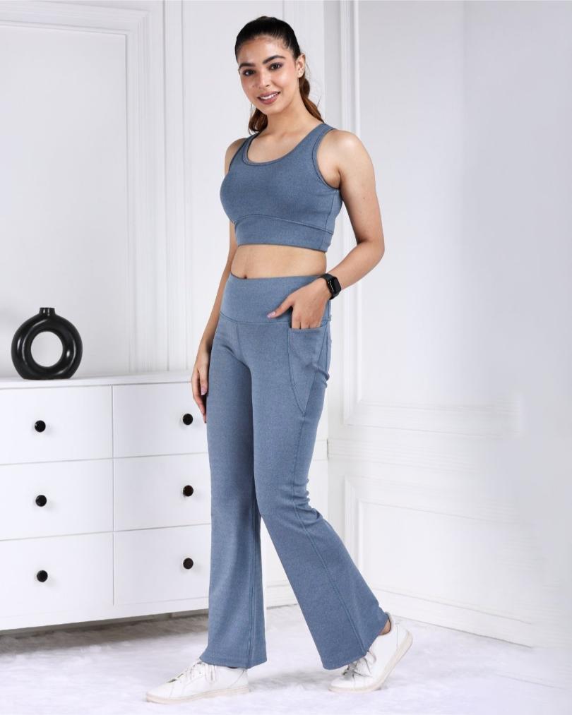 Teal Melange Active Flare Pants - Active melange flare pants