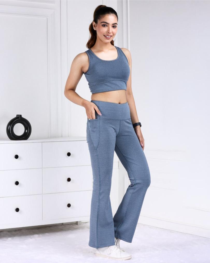 Teal Melange Active Flare Pants - Active melange flare pants