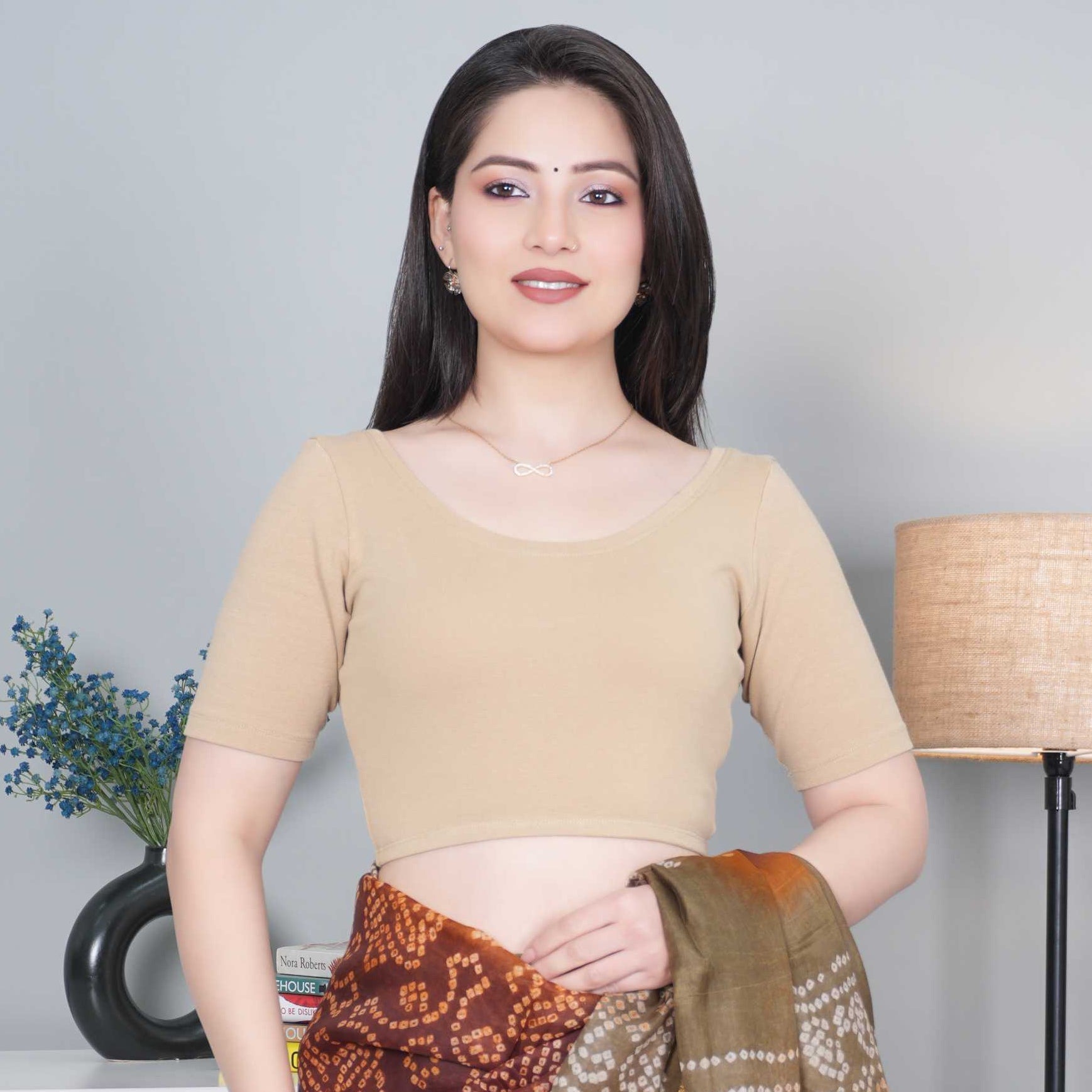 The Ines Rib Roundneck Half Sleeve Blouse -Medium