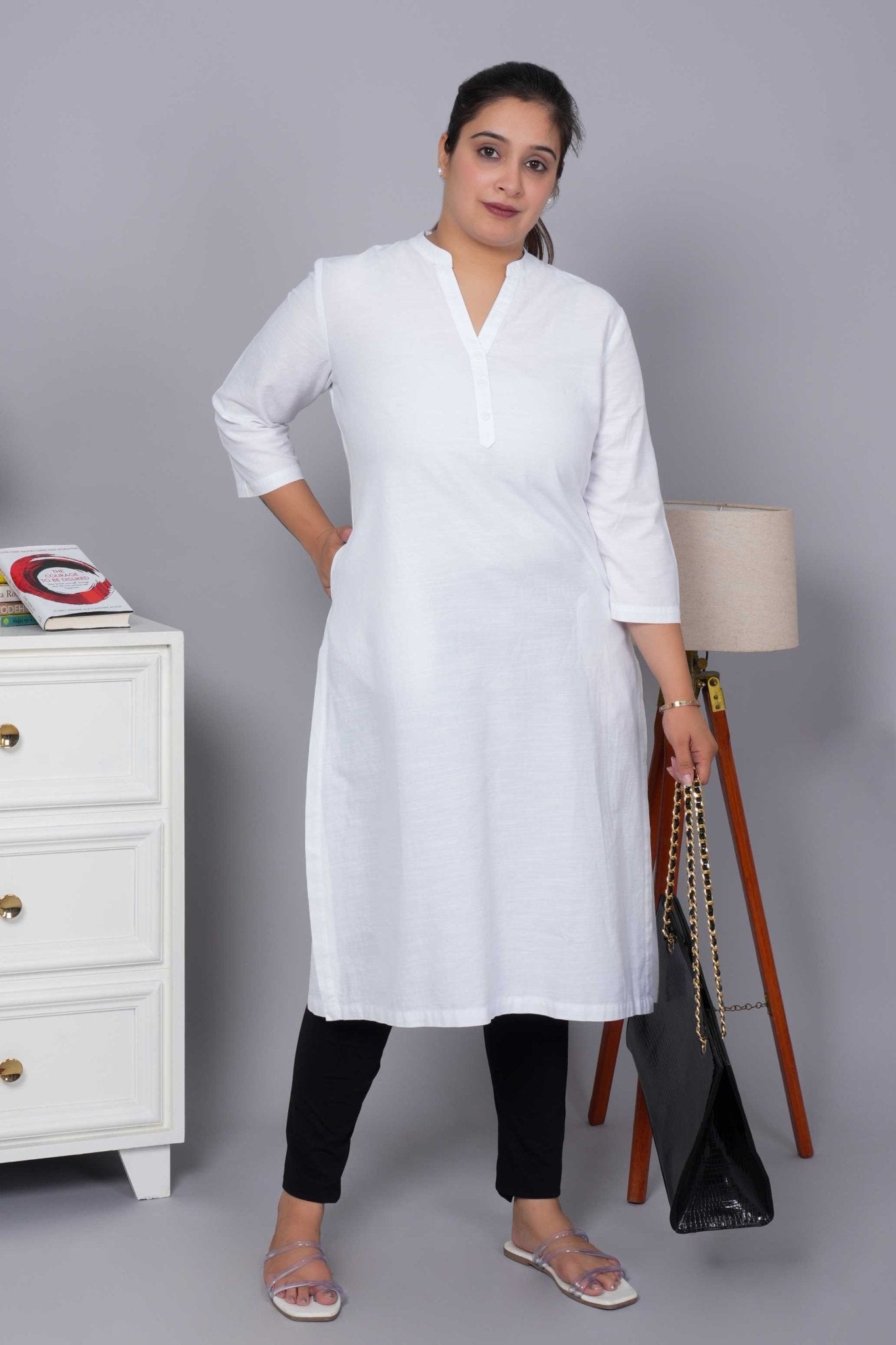 White 100% Premium Cotton Long Kurta - Long kurta
