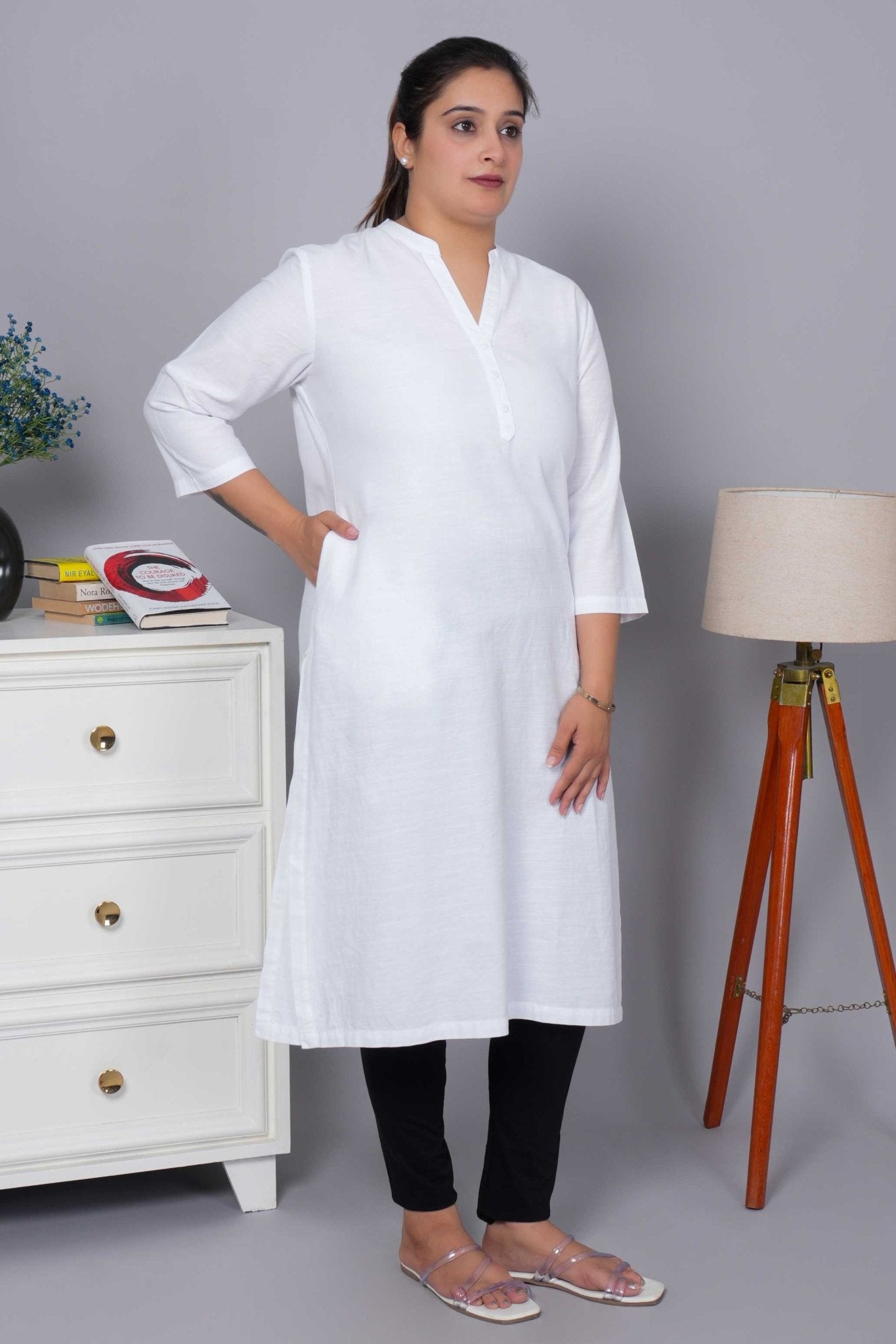 White 100% Premium Cotton Long Kurta - Long kurta