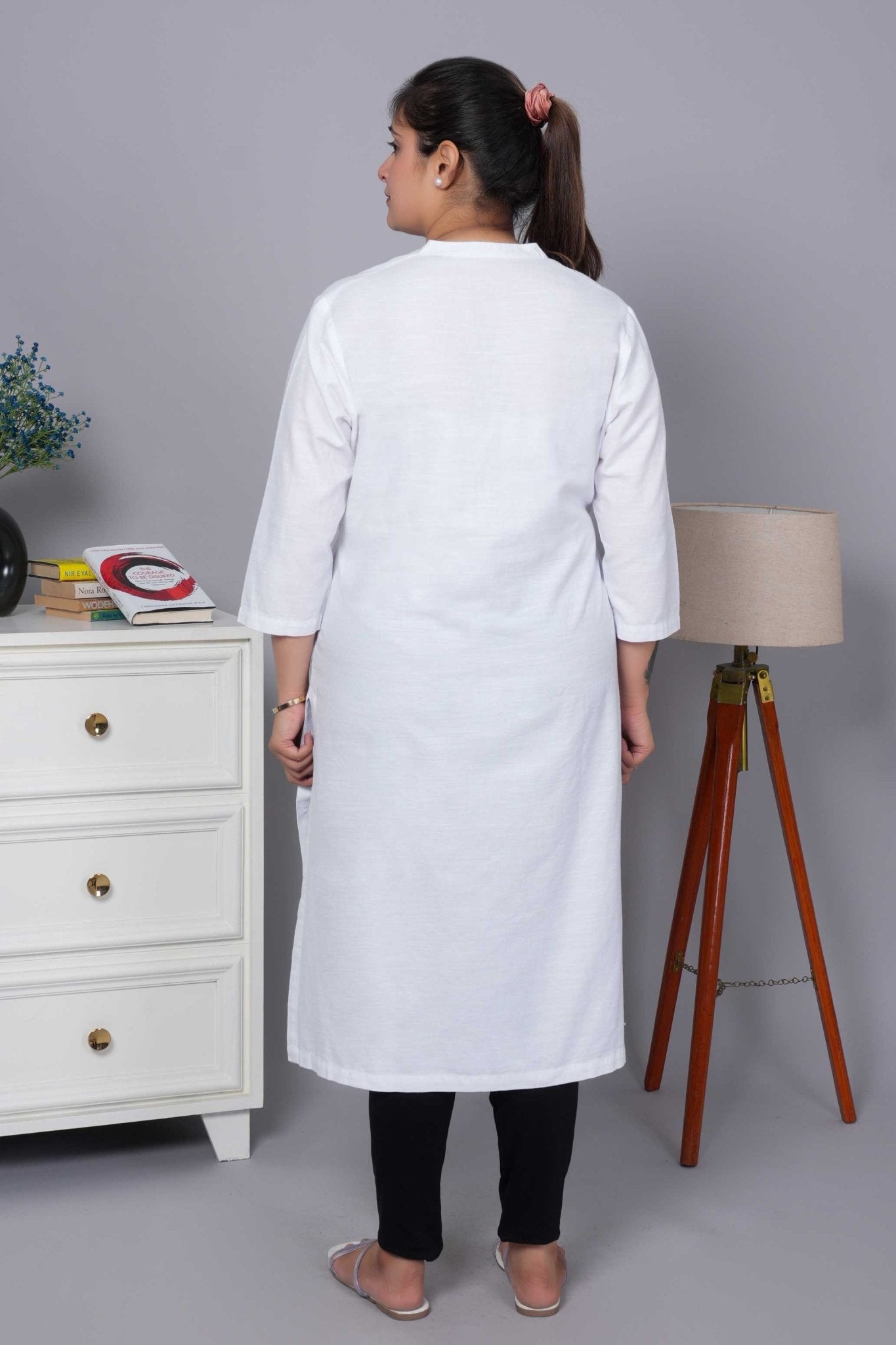 White 100% Premium Cotton Long Kurta - Long kurta