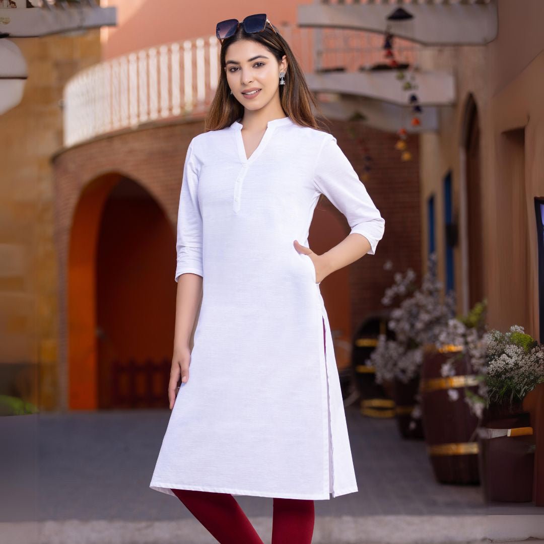 White 100% Premium Cotton Long Kurta - Long kurta