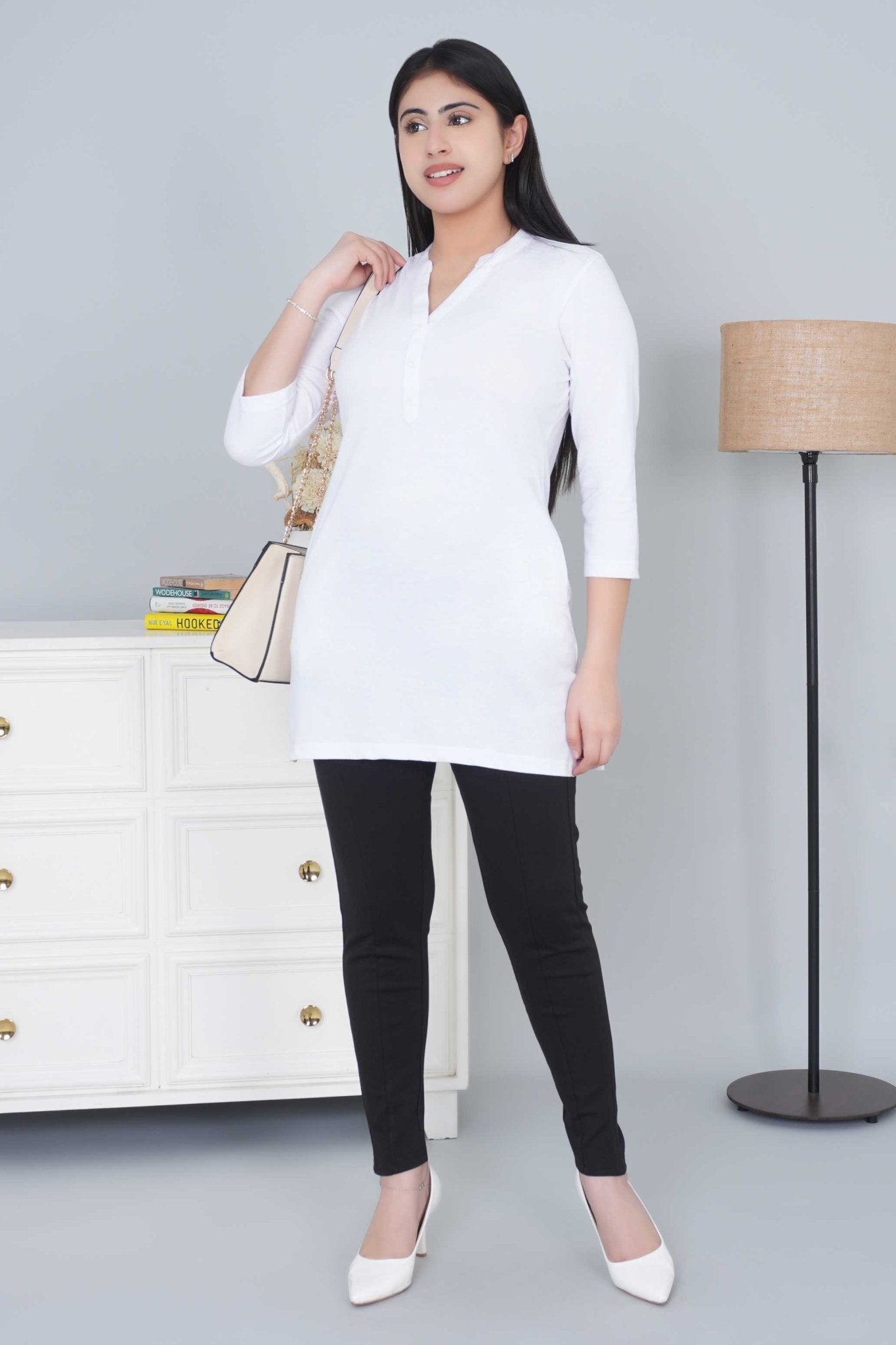 White cotton kurti tshirt with pockets - Kurti tshirt