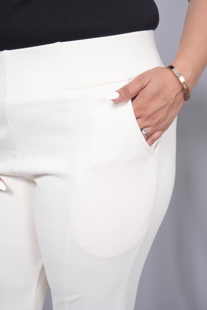 White stretchable biowash USA HQ cotton premium jegging pant with pockets & superior elastic belt. - Milano jegging pants with pcoket