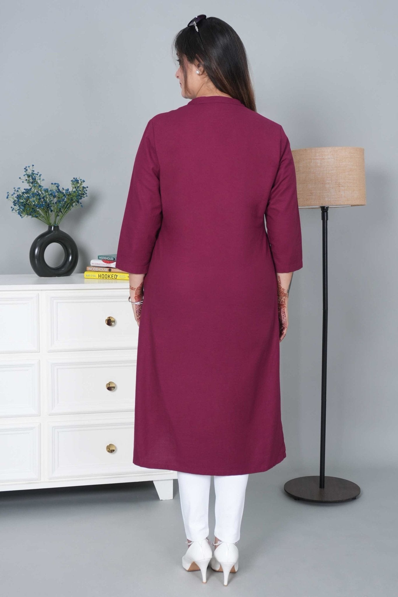 Wine 100% Premium Cotton Long Kurta - Long kurta