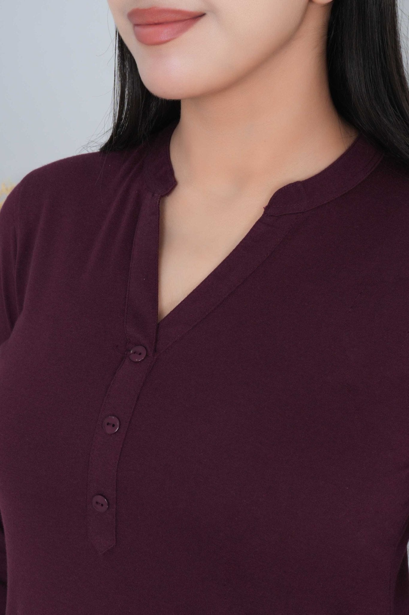 Wine cotton kurti tshirt with pockets - Kurti tshirt