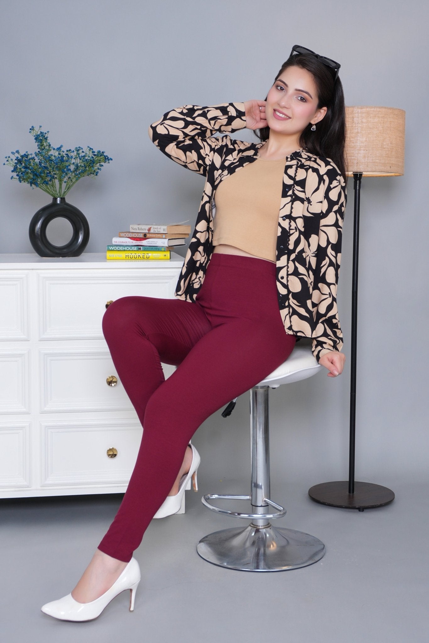 Wine cotton lycra legging - Cotton legging