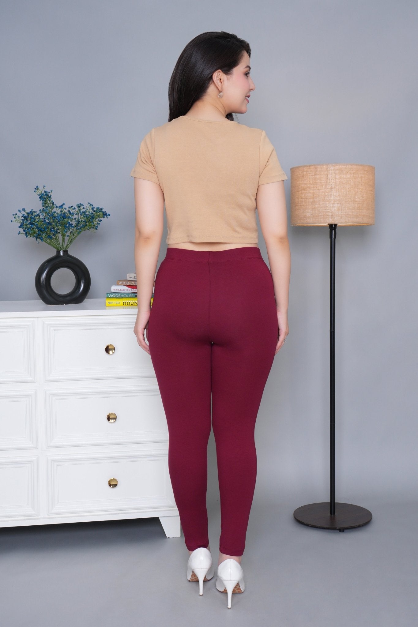 Wine cotton lycra legging - Cotton legging