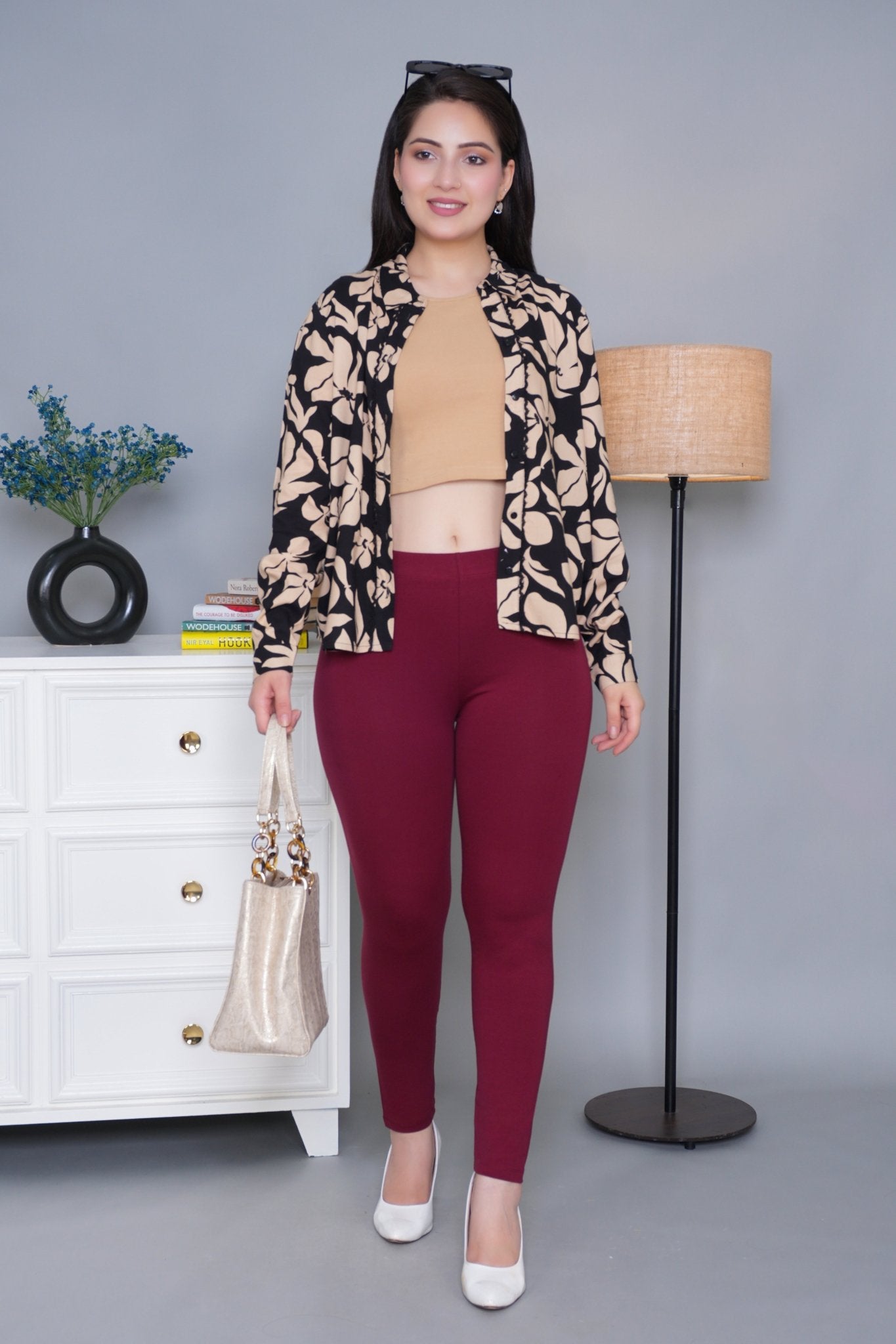 Wine cotton lycra legging - Cotton legging