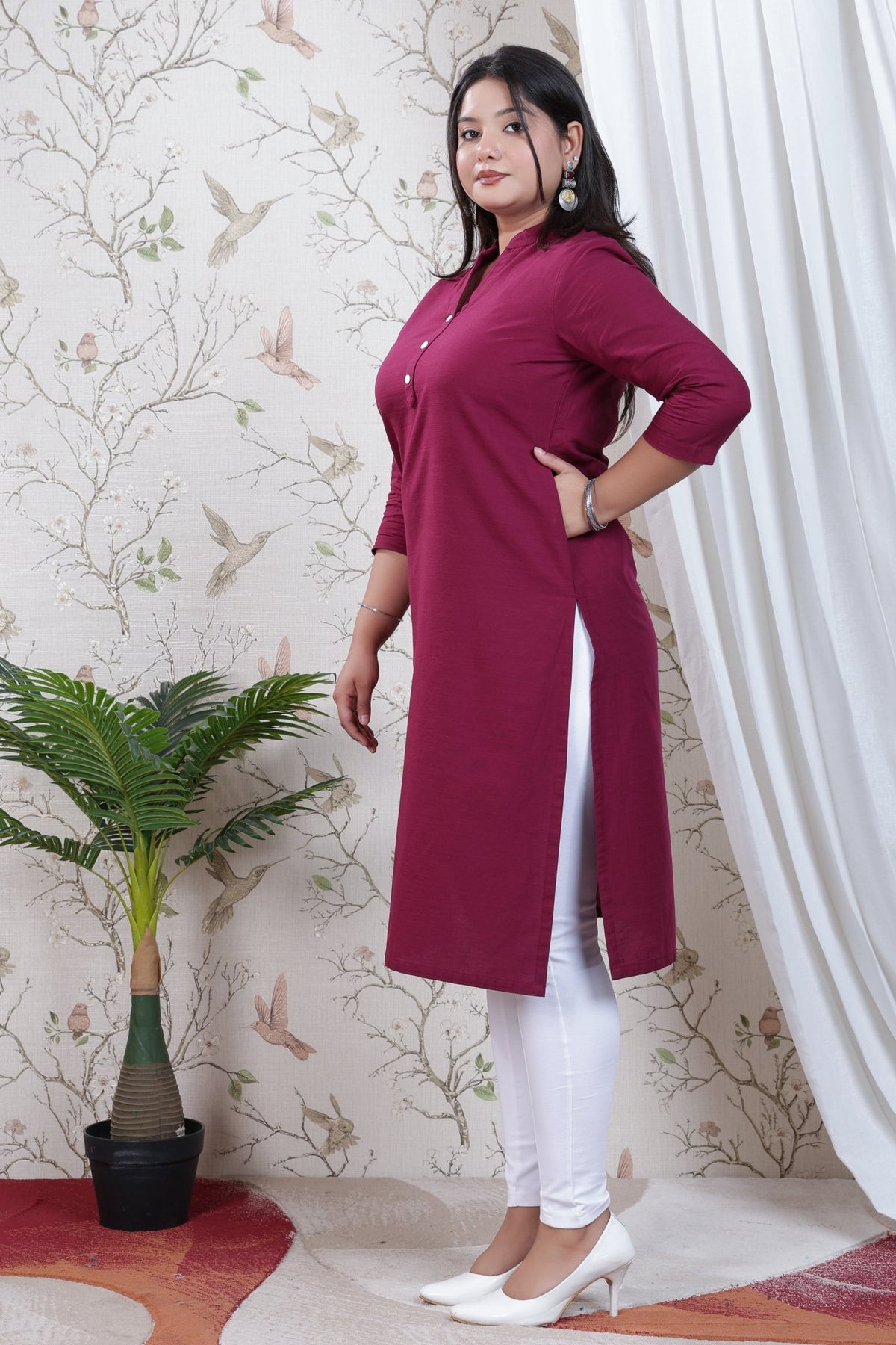 Wine Linen Long kurta -Long kurta