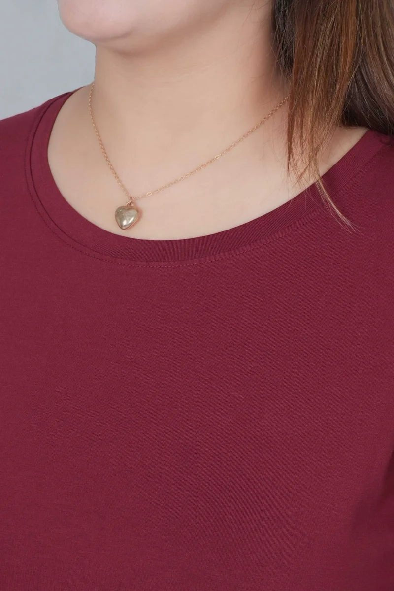 Wine long round neck cotton lycra t-shirt with pockets -Long cotton t-shirt
