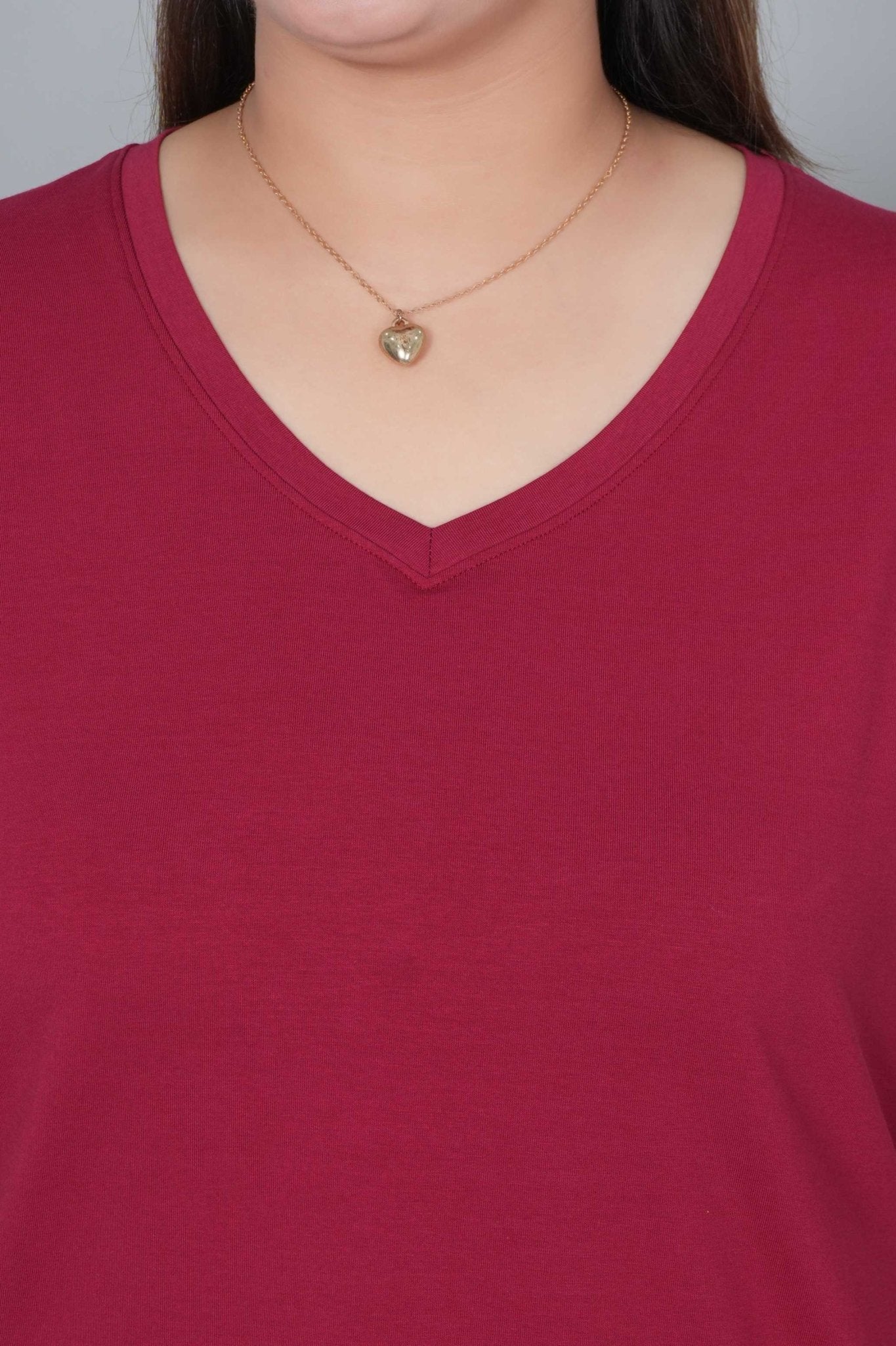 Wine long v neck cotton lycra t-shirt with pockets - Long cotton t-shirt