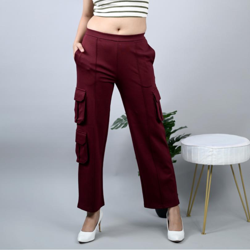 Wine cargo pants trousers for women, Casual wear Loose