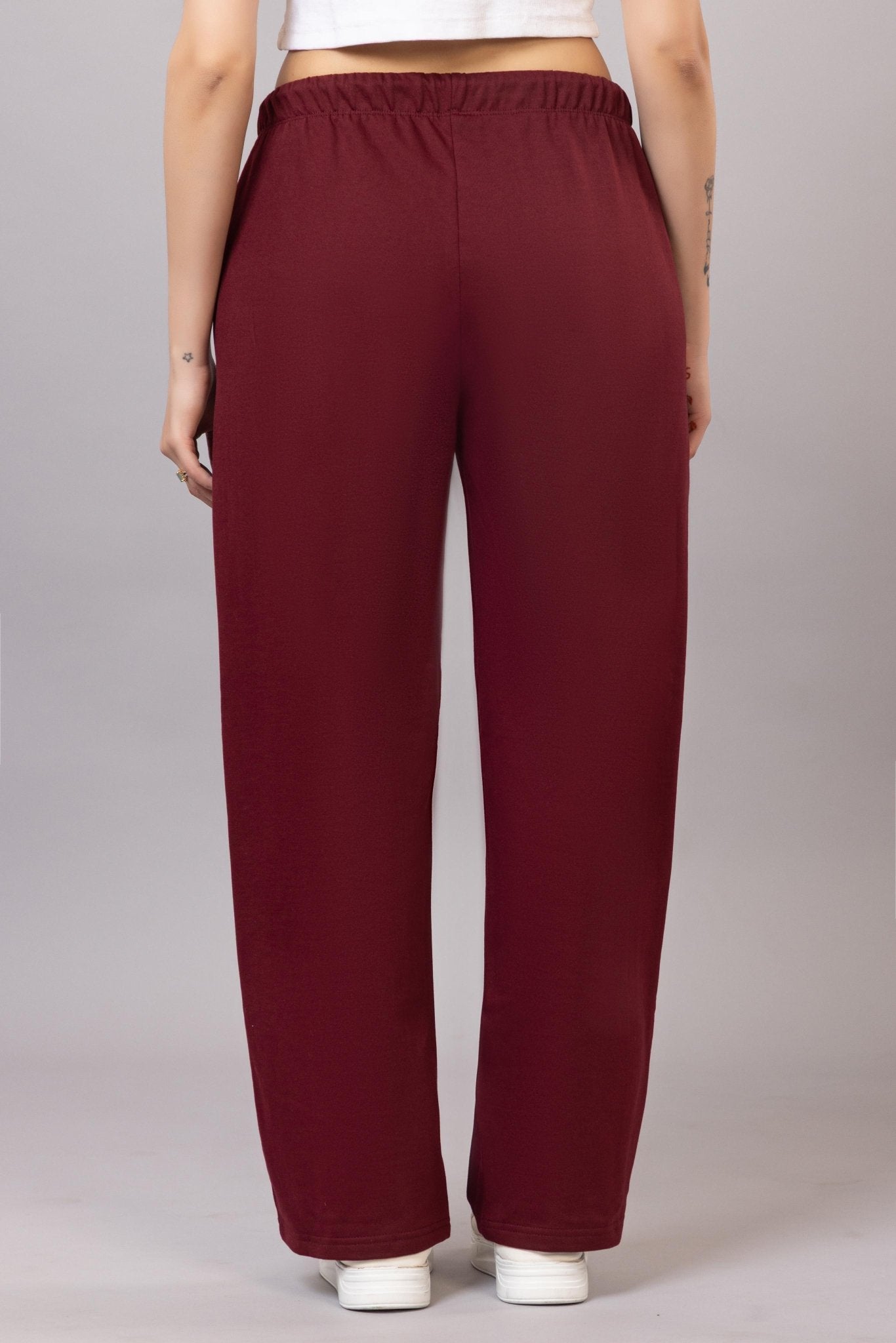 Wine winter warm flare pants with superior elastic belt. - Winter flare pant