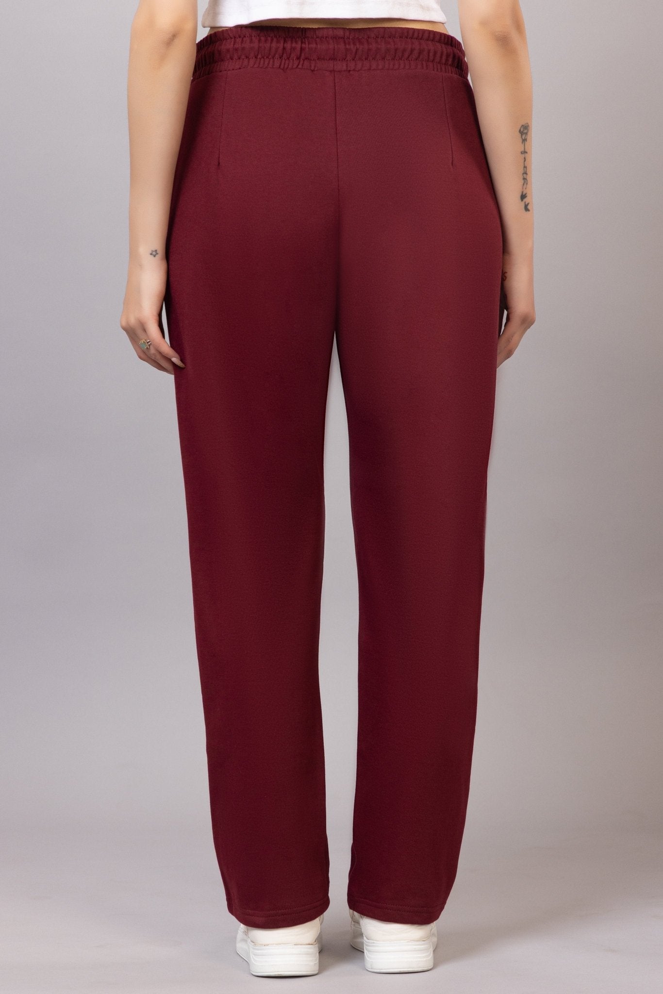 Wine winter warm straight fit pants - Winter straight pant