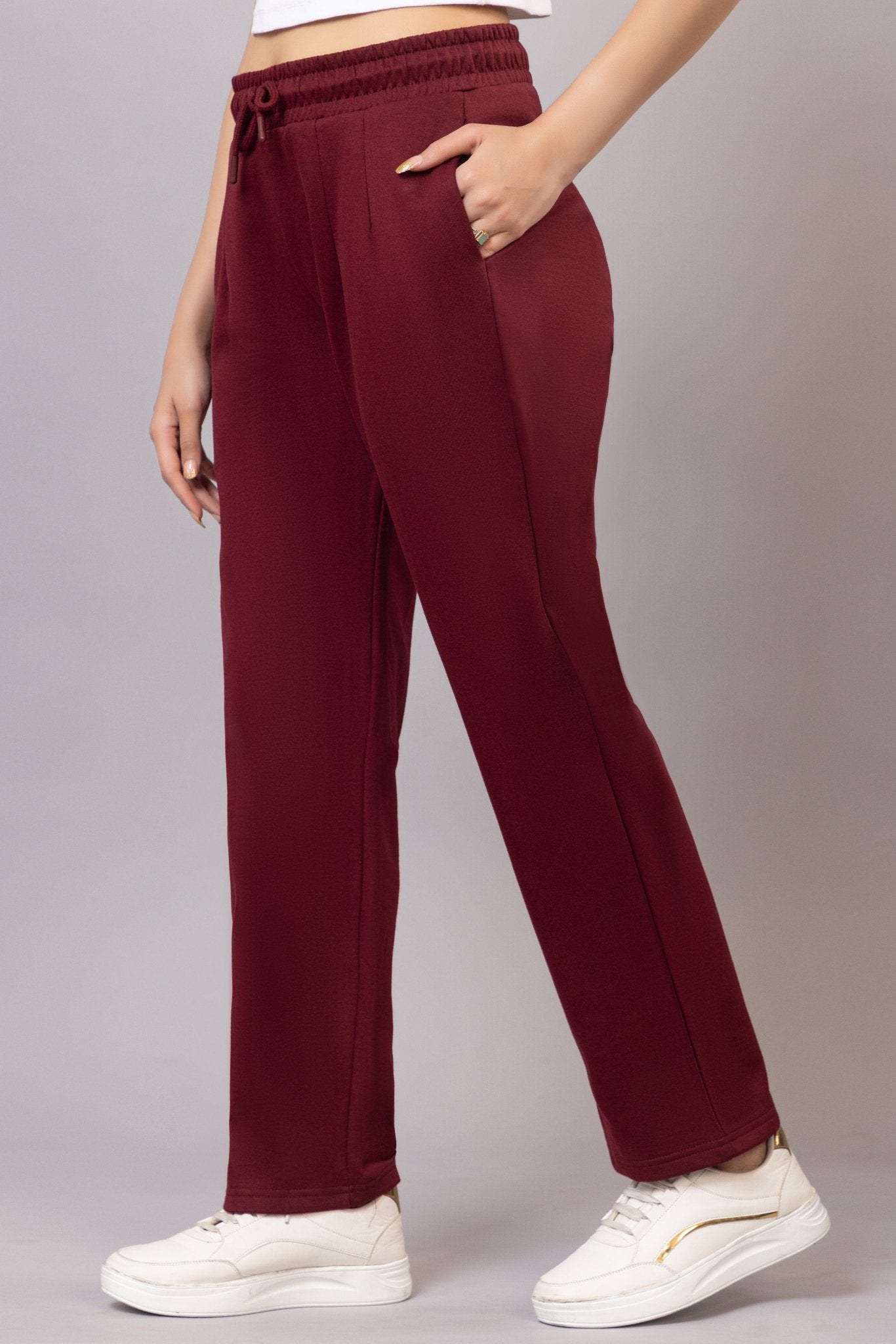 Wine winter warm straight fit pants - Winter straight pant
