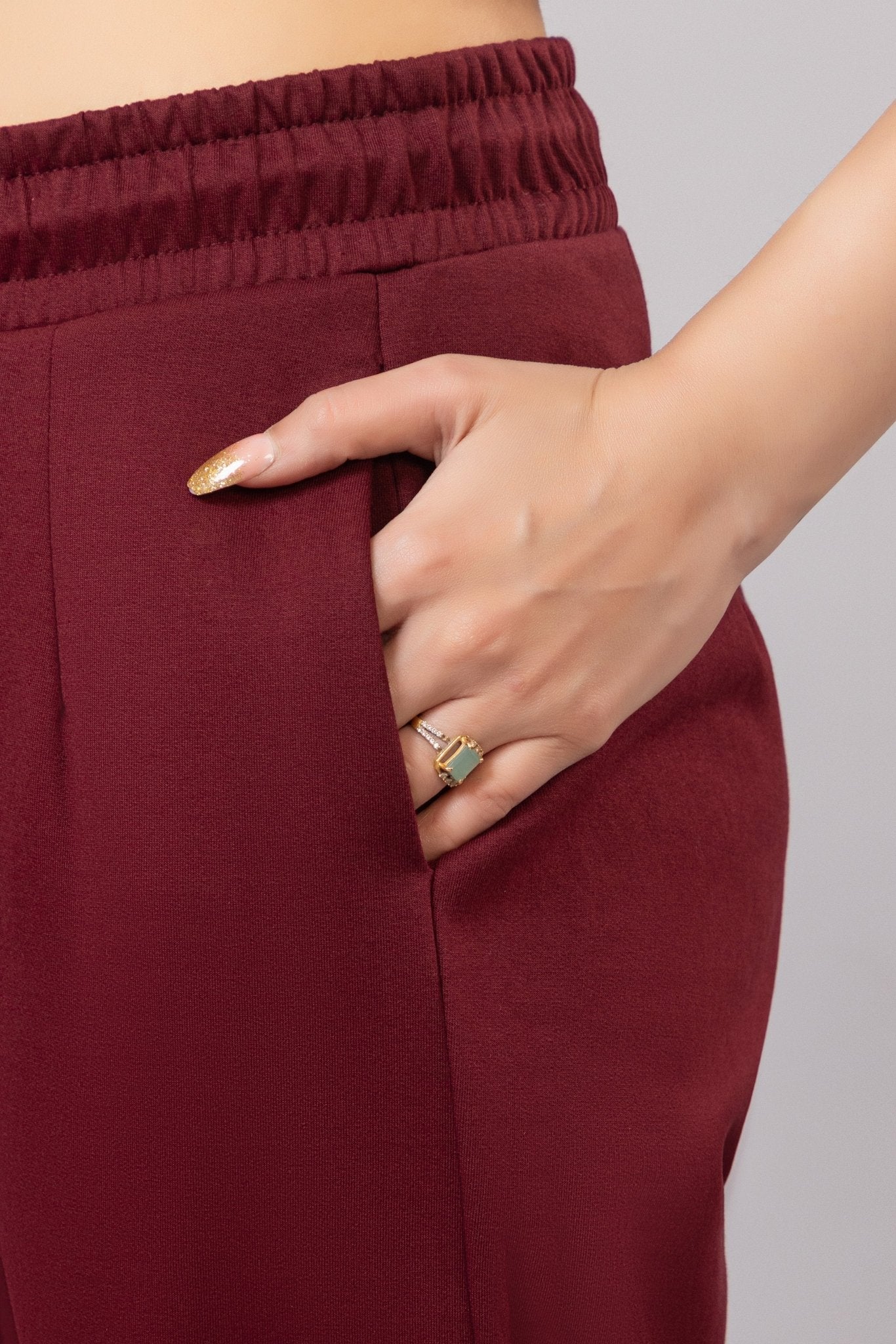 Wine winter warm straight fit pants - Winter straight pant