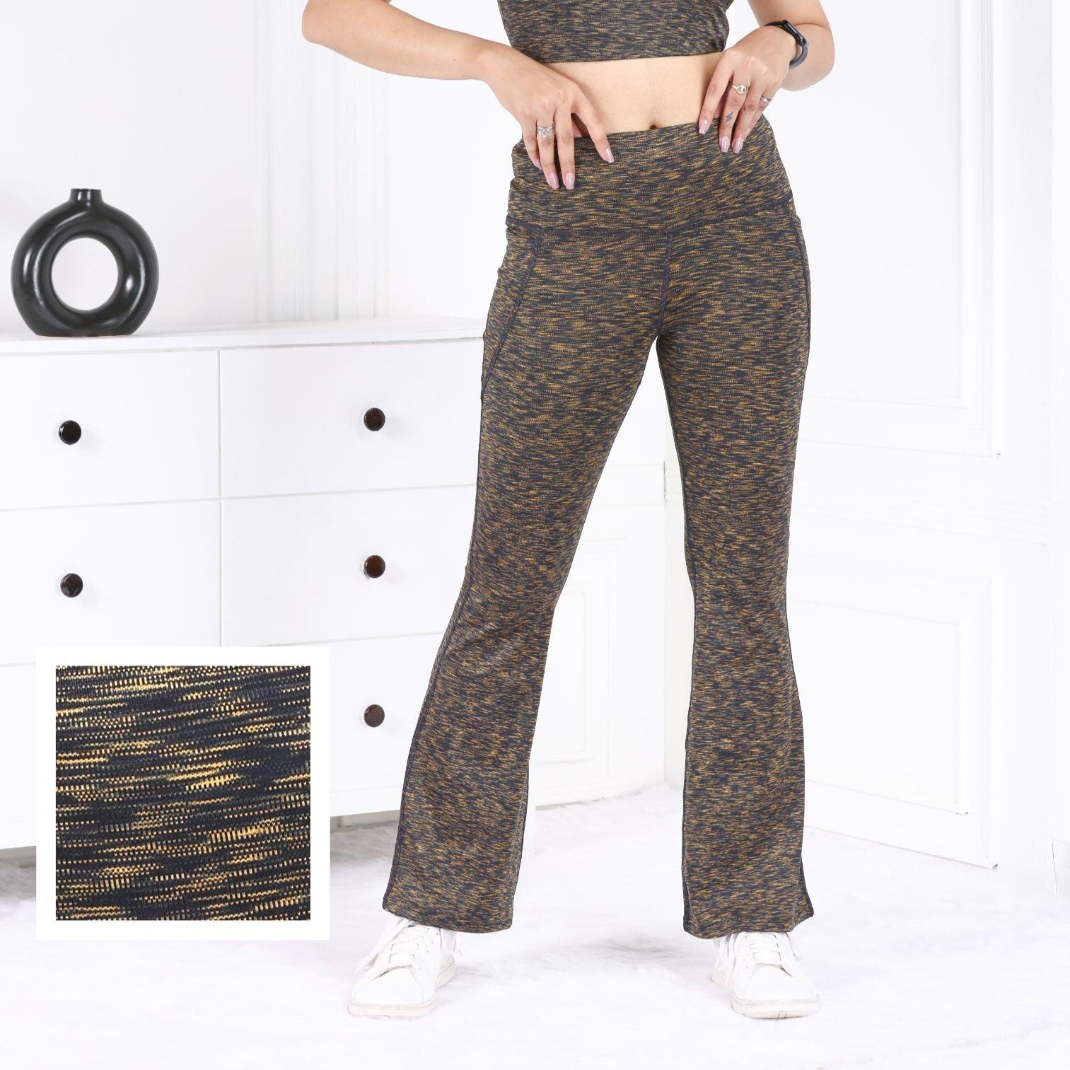 Yellow Melange Active Flare Pants - Active melange flare pants