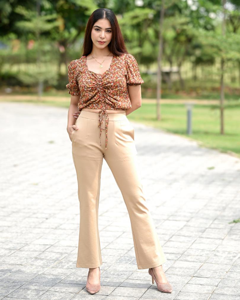 Beige Bootcut Flare Pants -Milano bootcut flare pants